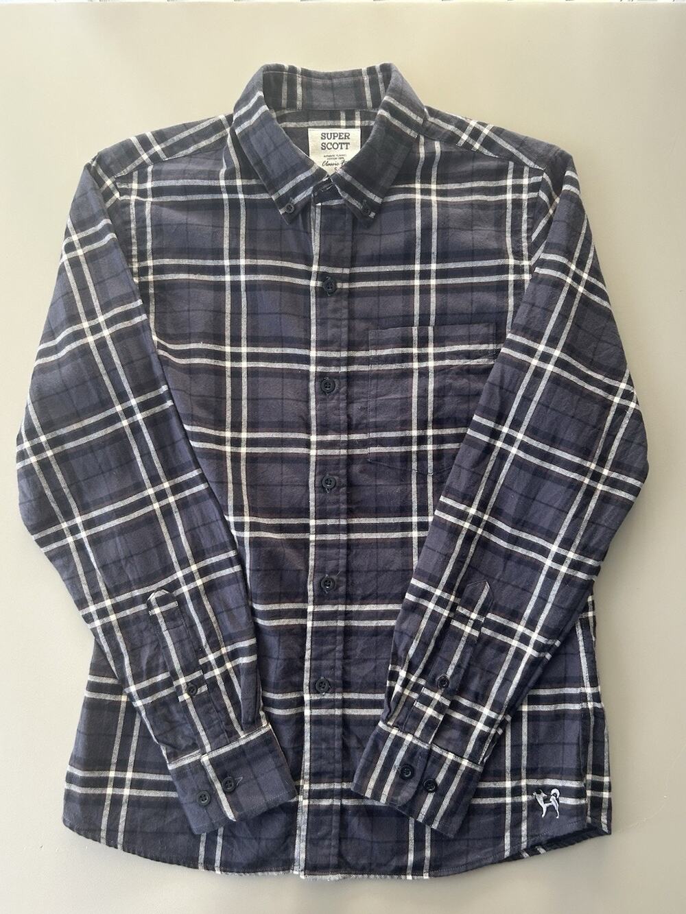 Super Scott Button Down Long Sleeve Shirt - Mens Size Small Dark Gray Plaid